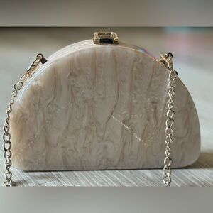 LC Lauren Conrad Marble Cream Clutch with Gold Chain